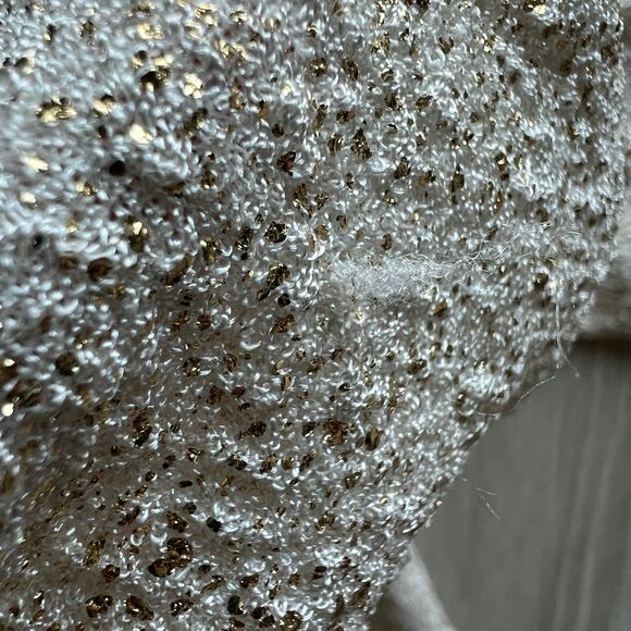 Shein Poeselle Shirt Womens Medium White Gold Glittery Sparkly Long Sleeve - Picture 14 of 14